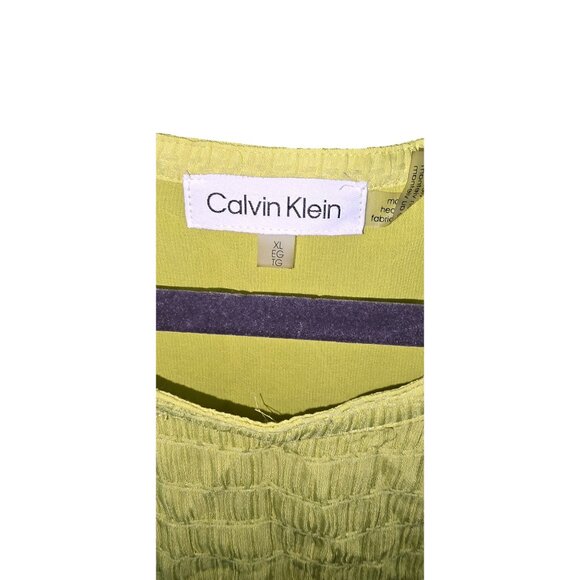 Calvin Klein Womens Textured Lime Green Sleeveless Top With Side Tie Drawstrings - Picture 6 of 7